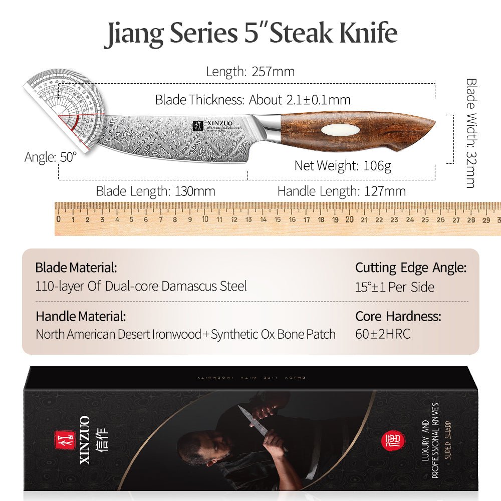 Couteau à Steak Xinzuo | Acier de Damas et Manche en Bois de Fer du Désert - Mon Univers Cuisine