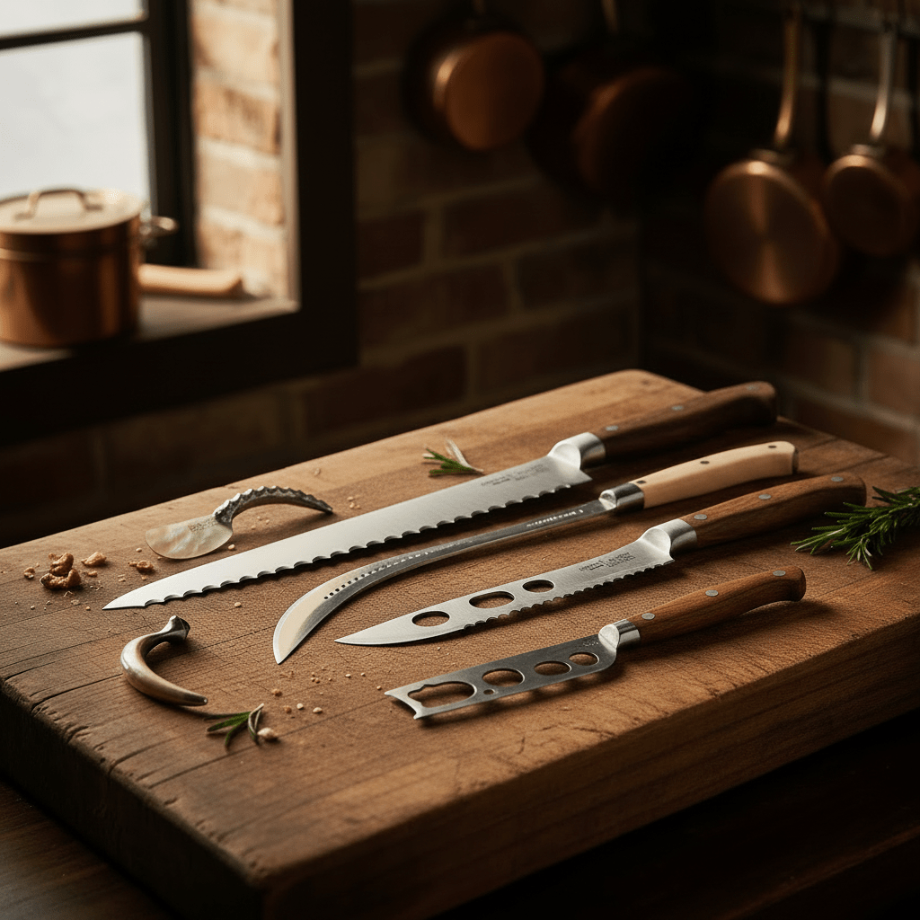 Couteaux spécialisés sur planche rustique - Mon Univers Cuisine
