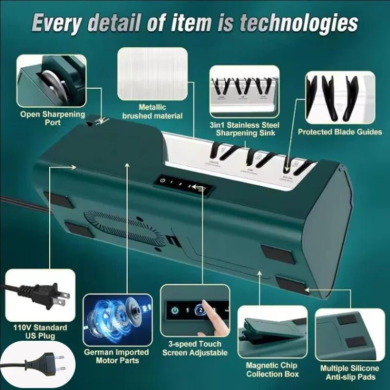 Aiguiseur Électrique 3 Vitesses | Abrasifs Diamant 100% - Mon Univers Cuisine