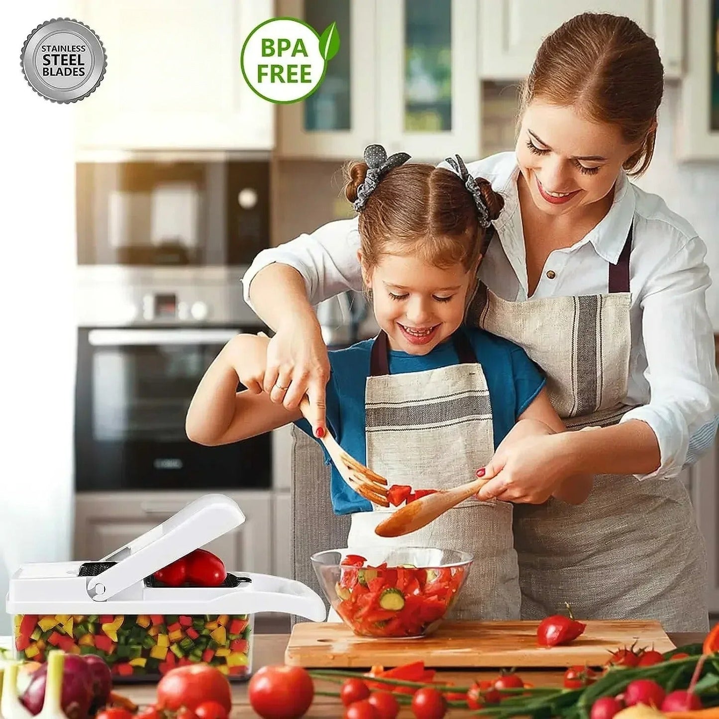 Coupe - Légumes Multifonction | 14 - en - 1 avec Accessoires et Bac de Rangement - Mon Univers Cuisine