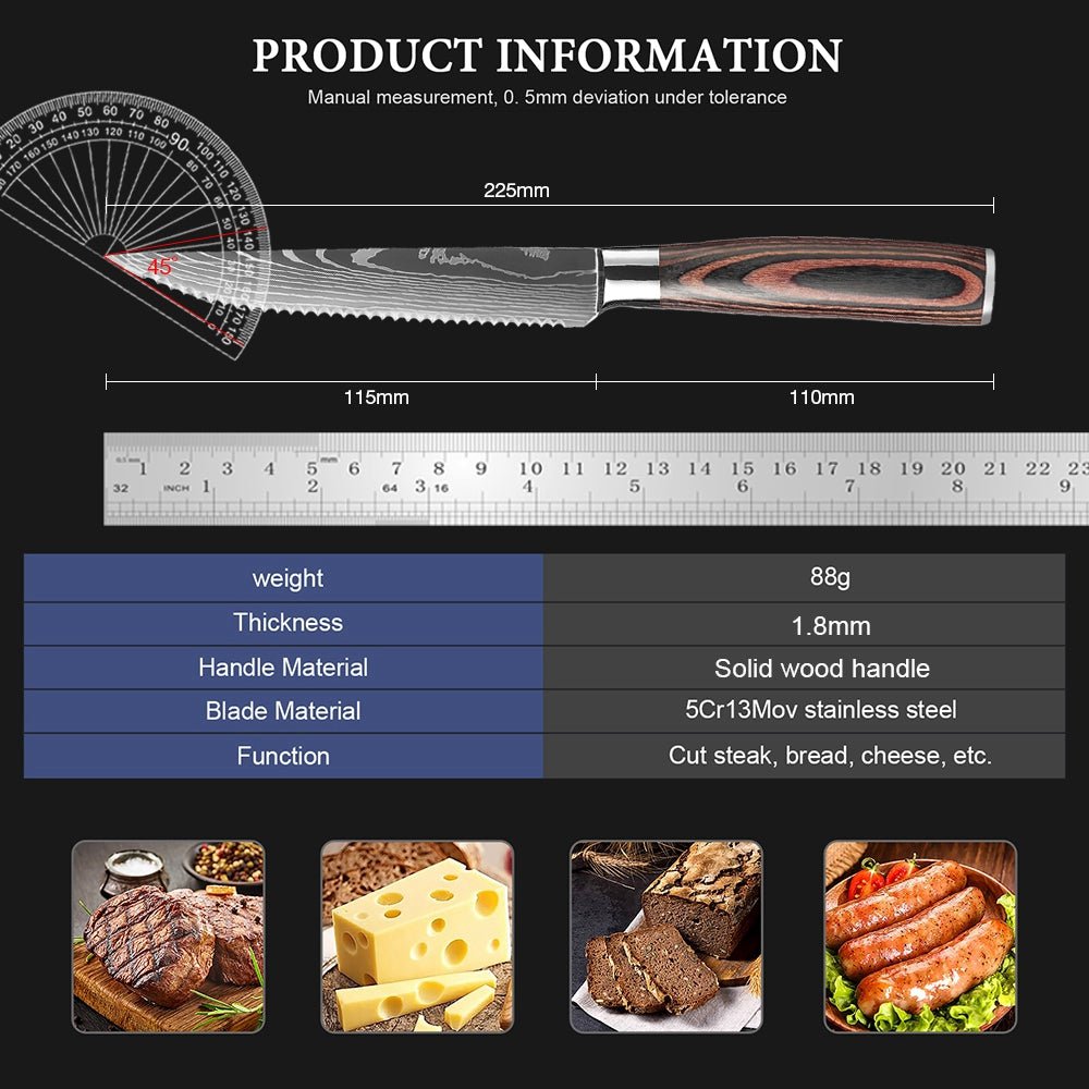 Couteau à Steak Acier Inoxydable | Motifs Damassé Manche Bois - Mon Univers Cuisine