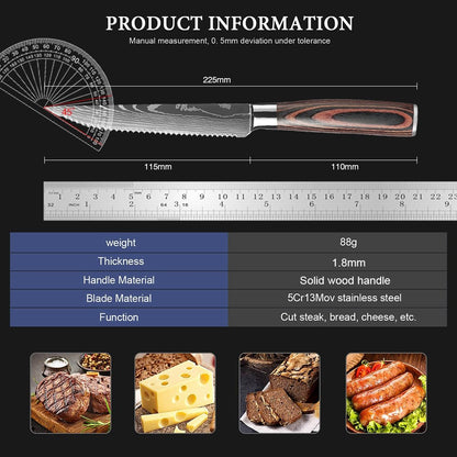 Couteau à Steak Acier Inoxydable | Motifs Damassé Manche Bois - Mon Univers Cuisine