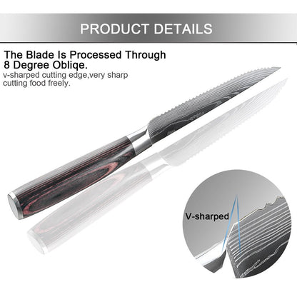 Couteau à Steak Acier Inoxydable | Motifs Damassé Manche Bois - Mon Univers Cuisine