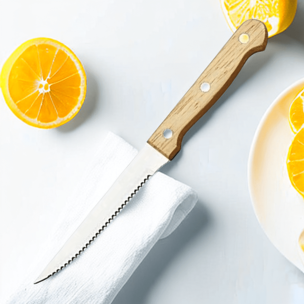 Couteau à Steak Dentelé | Manche en Bois et Lame Acier Inoxydable - Mon Univers Cuisine