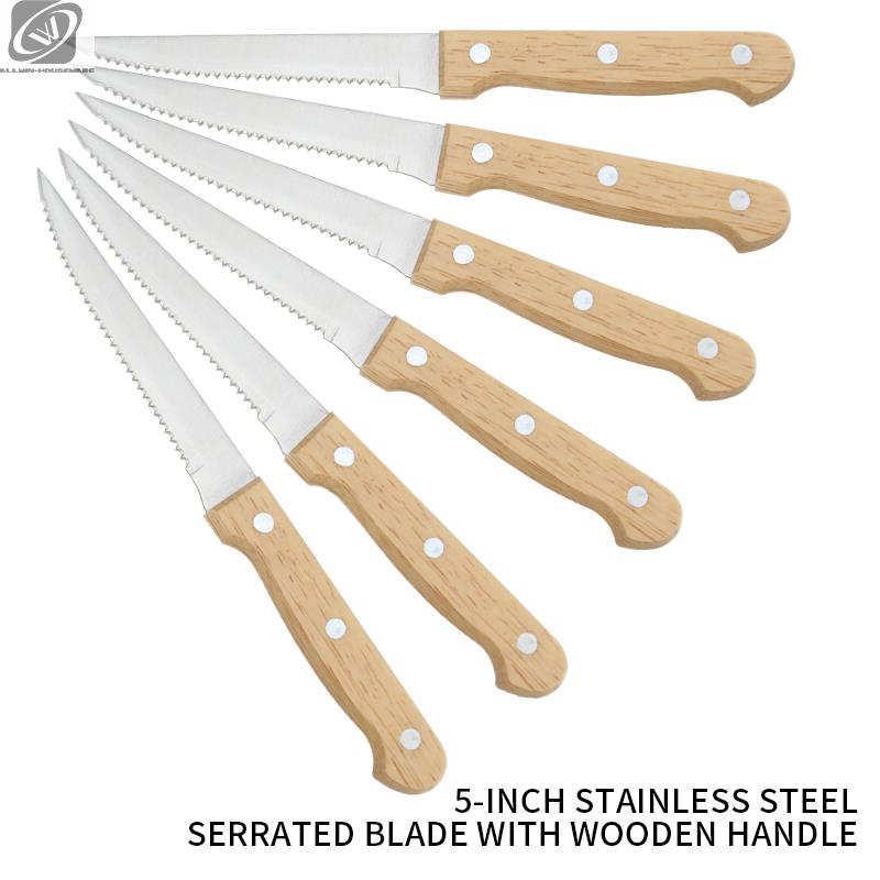 Couteau à Steak Dentelé | Manche en Bois et Lame Acier Inoxydable - Mon Univers Cuisine