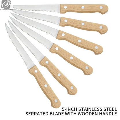 Couteau à Steak Dentelé | Manche en Bois et Lame Acier Inoxydable - Mon Univers Cuisine