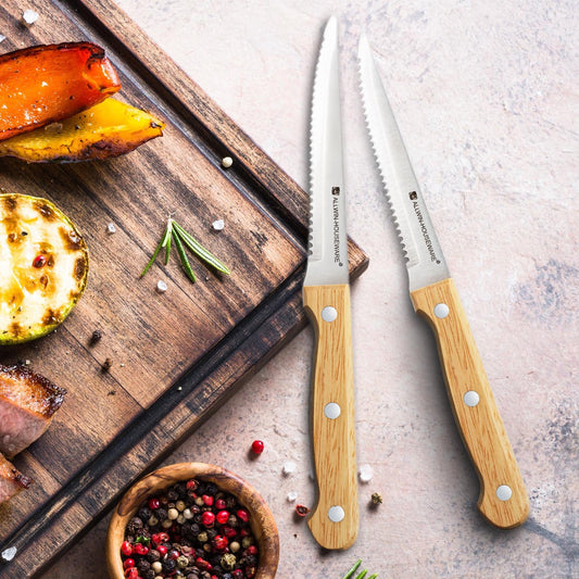 Couteau à Steak Dentelé | Manche en Bois et Lame Acier Inoxydable - Mon Univers Cuisine