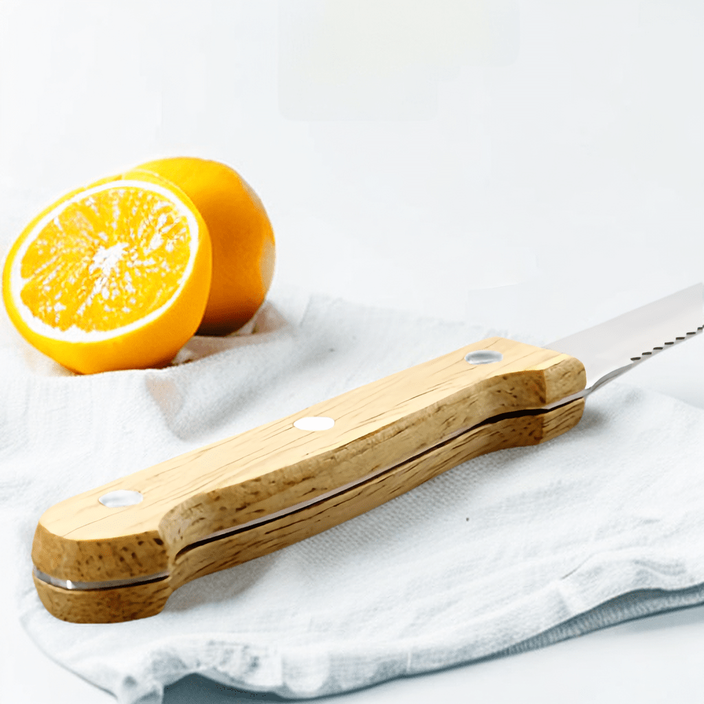 Couteau à Steak Dentelé | Manche en Bois et Lame Acier Inoxydable - Mon Univers Cuisine