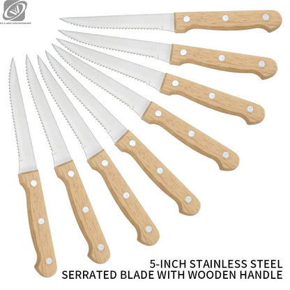 Couteau à Steak Dentelé | Manche en Bois et Lame Acier Inoxydable - Mon Univers Cuisine