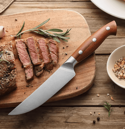 Couteau à Steak Hezhen en Acier Allemand 1.4116 | Manche en Bois Rouge - Mon Univers Cuisine