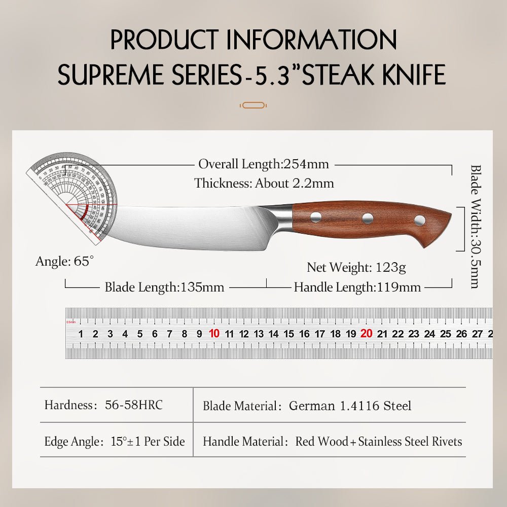Couteau à Steak Hezhen en Acier Allemand 1.4116 | Manche en Bois Rouge - Mon Univers Cuisine