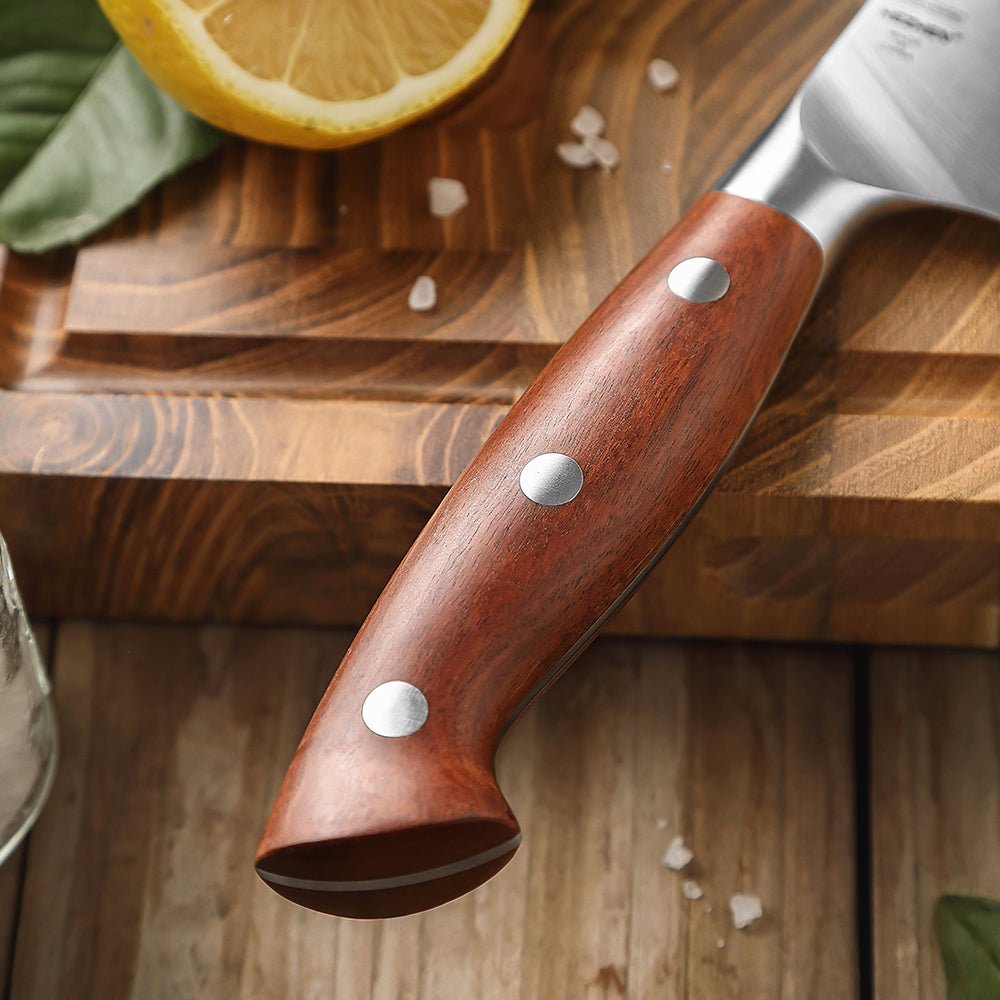 Couteau à Steak Hezhen en Acier Allemand 1.4116 | Manche en Bois Rouge - Mon Univers Cuisine