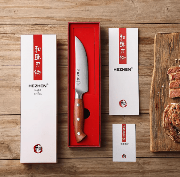 Couteau à Steak Hezhen en Acier Allemand 1.4116 | Manche en Bois Rouge - Mon Univers Cuisine