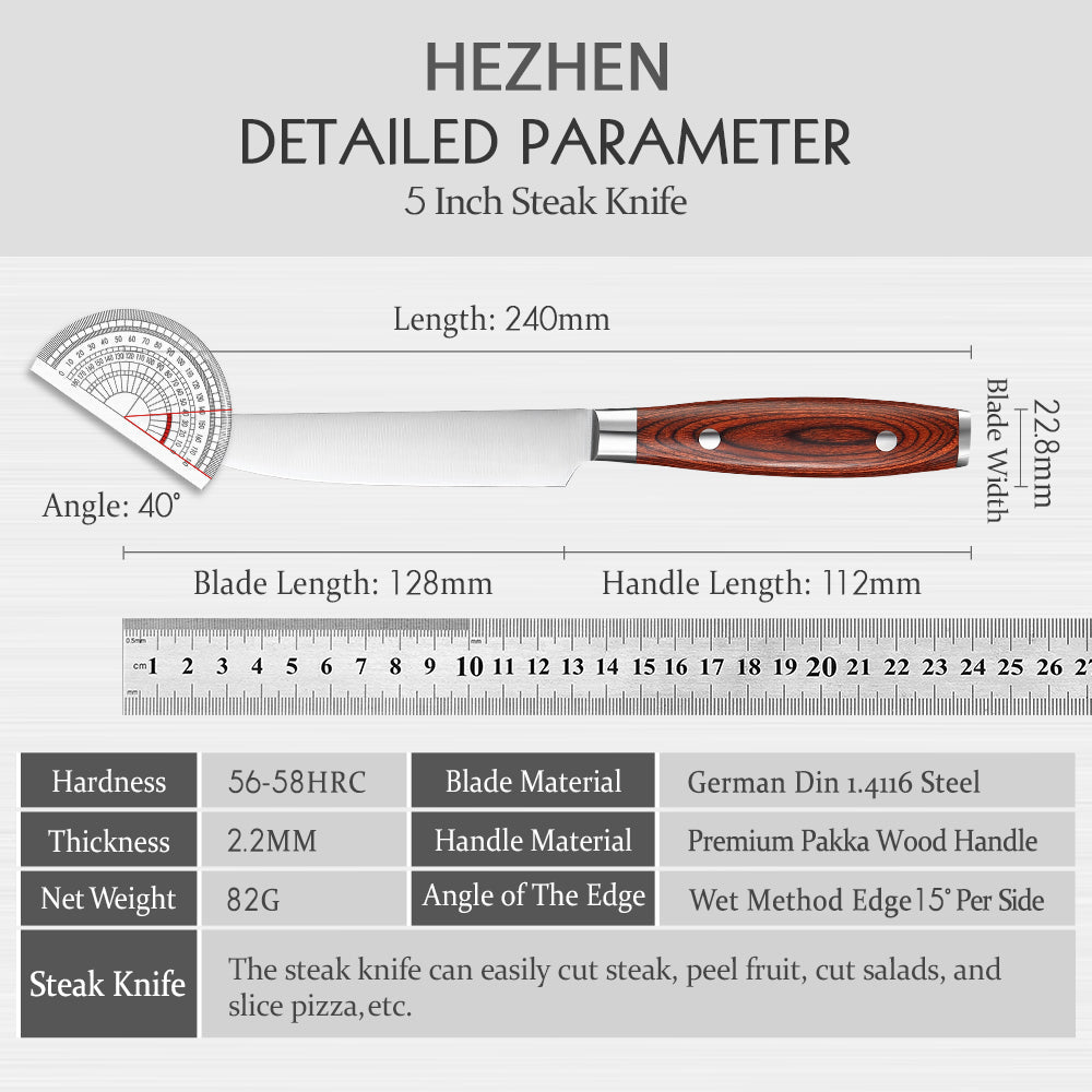 Couteau à Steak Hezhen en Acier Inoxydable Allemand 1.4116 | Manche en Bois - Mon Univers Cuisine