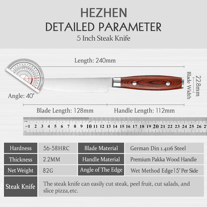 Couteau à Steak Hezhen en Acier Inoxydable Allemand 1.4116 | Manche en Bois - Mon Univers Cuisine
