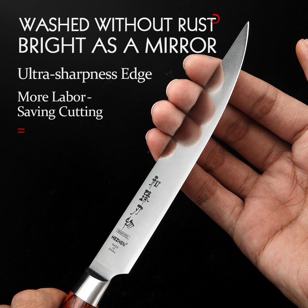 Couteau à Steak Hezhen en Acier Inoxydable Allemand 1.4116 | Manche en Bois - Mon Univers Cuisine