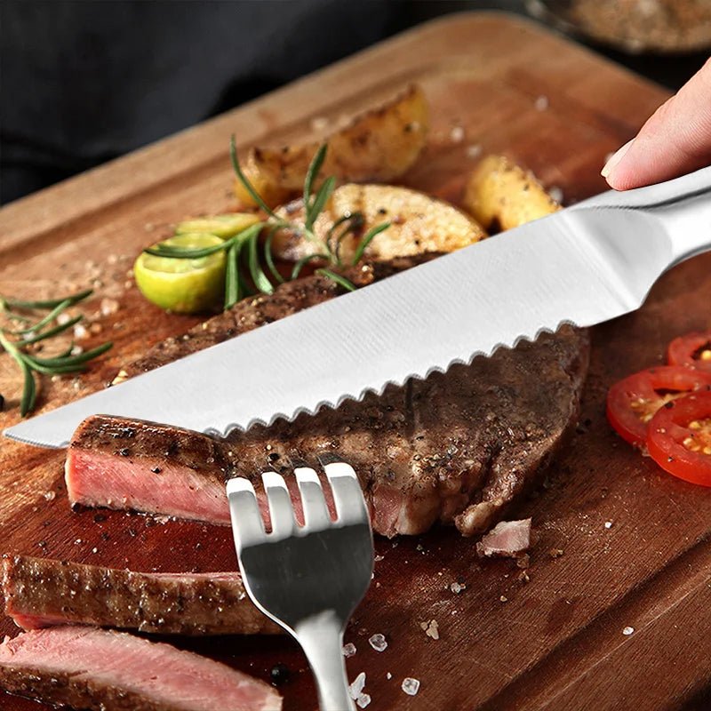 Couteau à Steak Tout en Acier Inoxydable - Disponible à l'Unité ou en Ensemble de 6 - Mon Univers Cuisine