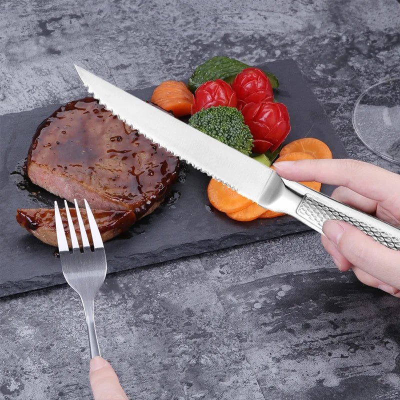 Couteau à Steak Tout en Acier Inoxydable - Disponible à l'Unité ou en Ensemble de 6 - Mon Univers Cuisine