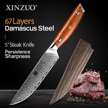 Couteau à Steak Xinzuo | Acier Damas 67 Couches Manche Bois de Rose - Mon Univers Cuisine
