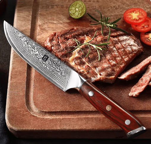 Couteau à Steak Xinzuo | Acier Damas 67 Couches Manche Bois de Rose - Mon Univers Cuisine