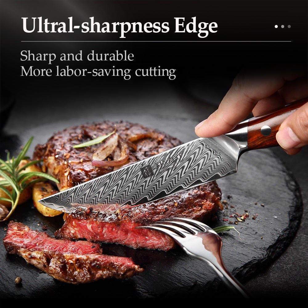 Couteau à Steak Xinzuo | Acier Damas 67 Couches Manche Bois de Rose - Mon Univers Cuisine