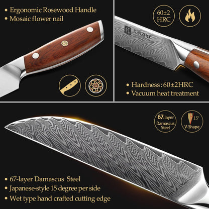 Couteau à Steak Xinzuo | Acier Damas 67 Couches Manche Bois de Rose - Mon Univers Cuisine