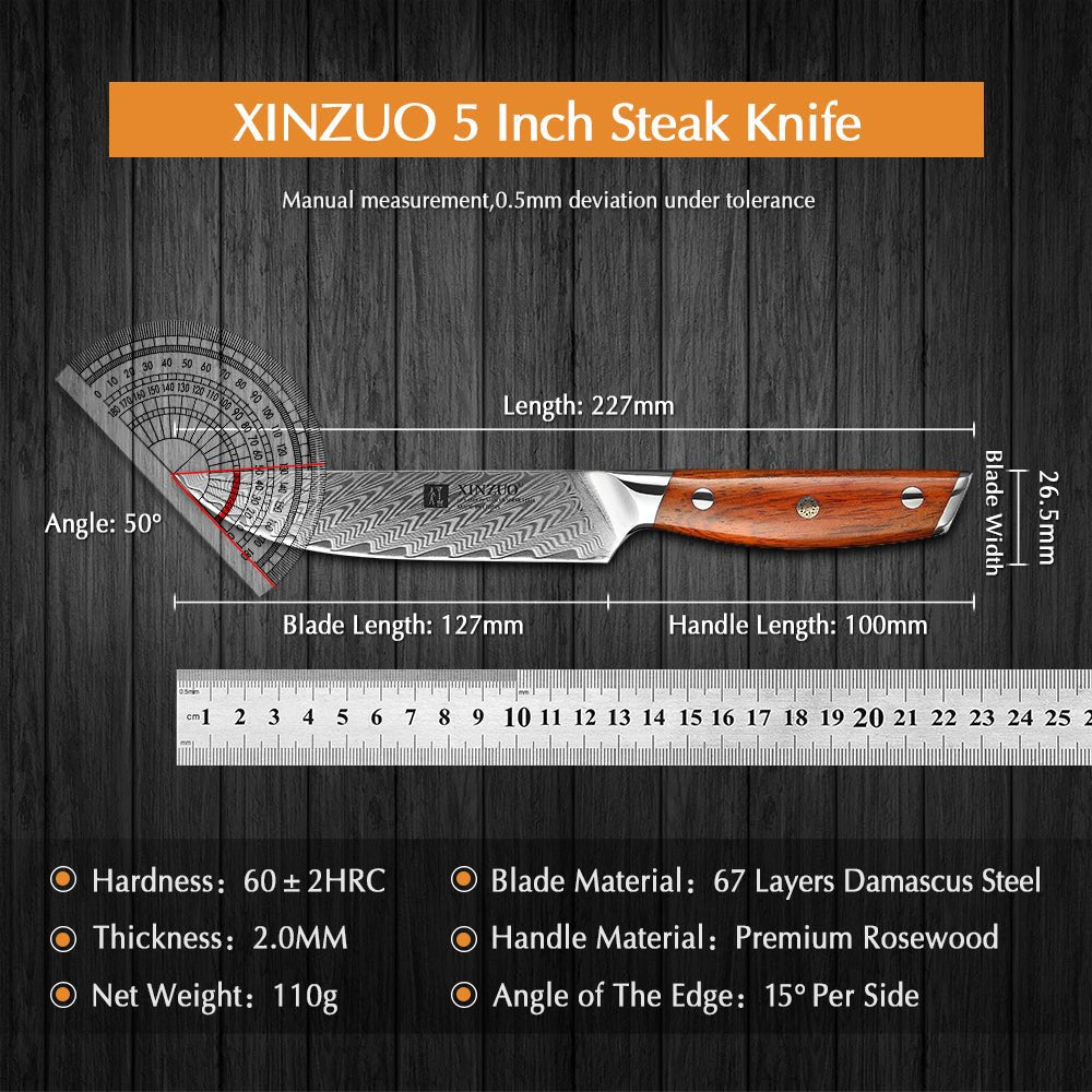 Couteau à Steak Xinzuo | Acier Damas 67 Couches Manche Bois de Rose - Mon Univers Cuisine