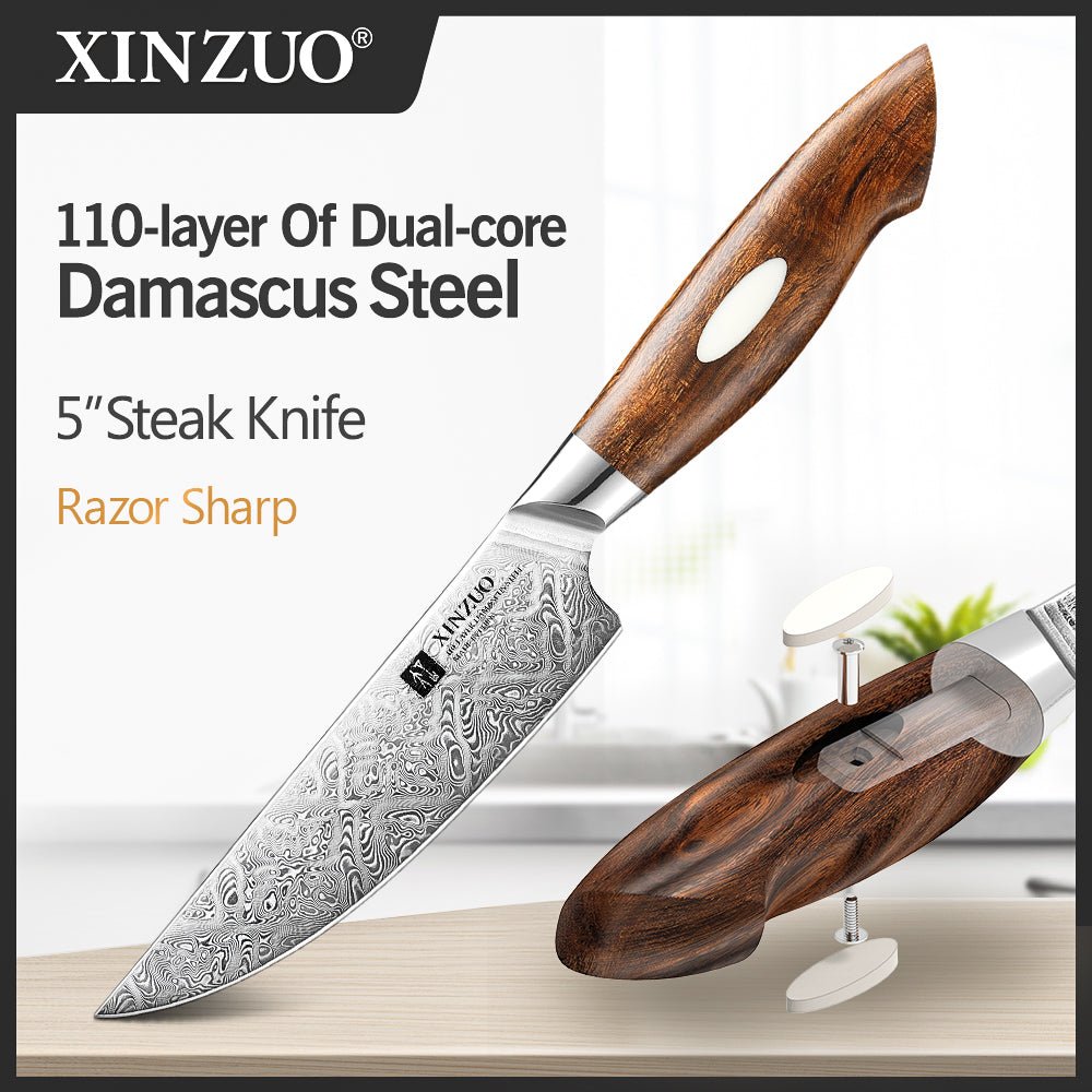 Couteau à Steak Xinzuo | Acier de Damas et Manche en Bois de Fer du Désert - Mon Univers Cuisine