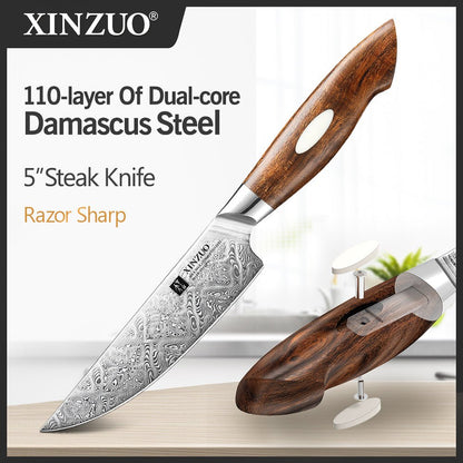 Couteau à Steak Xinzuo | Acier de Damas et Manche en Bois de Fer du Désert - Mon Univers Cuisine