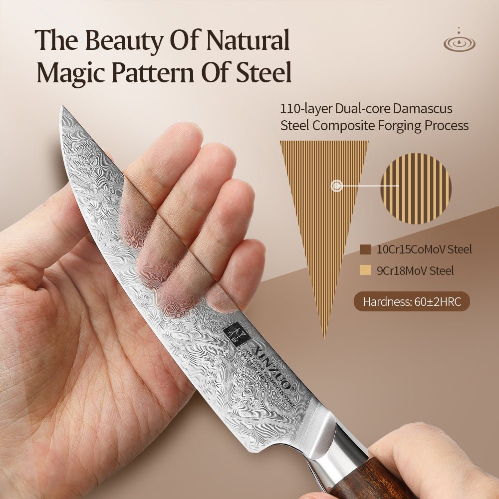 Couteau à Steak Xinzuo | Acier de Damas et Manche en Bois de Fer du Désert - Mon Univers Cuisine