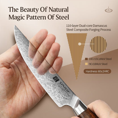 Couteau à Steak Xinzuo | Acier de Damas et Manche en Bois de Fer du Désert - Mon Univers Cuisine