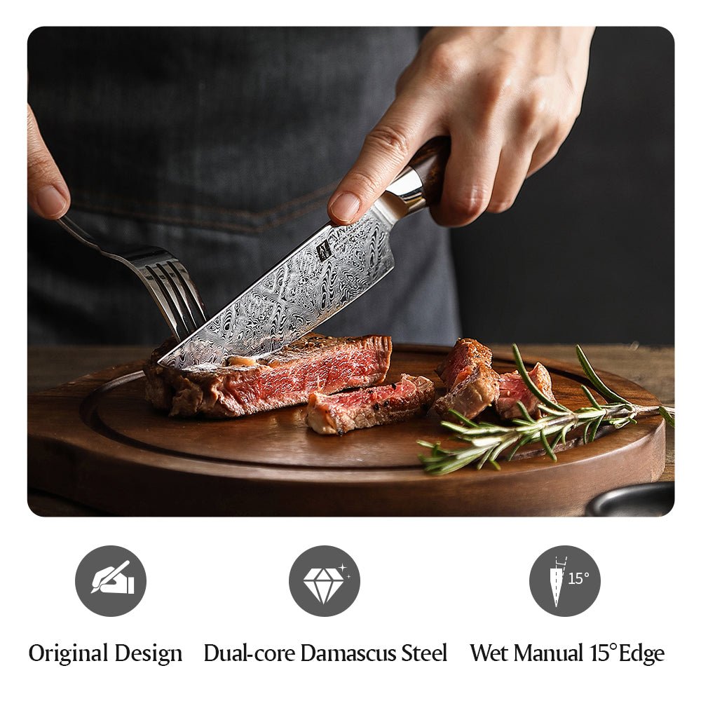 Couteau à Steak Xinzuo | Acier de Damas et Manche en Bois de Fer du Désert - Mon Univers Cuisine