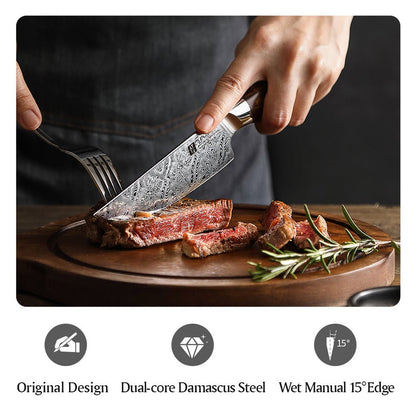 Couteau à Steak Xinzuo | Acier de Damas et Manche en Bois de Fer du Désert - Mon Univers Cuisine
