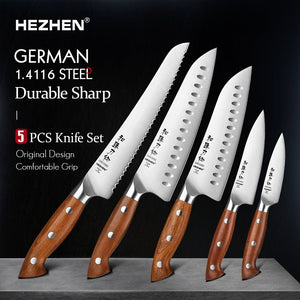 Couteau de Chef de Qualité Hezhen | Acier 1.4116 avec Manches en Bois Rouge - Mon Univers Cuisine