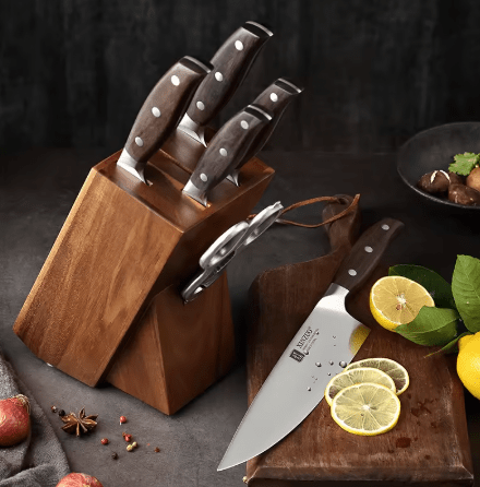 Couteau de Chef Xinzuo 7 Pièces | Acier Allemand 1.4116 avec Bloc en Bois - Mon Univers Cuisine