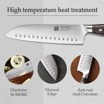 Couteau de Chef Xinzuo 7 Pièces | Acier Allemand 1.4116 avec Bloc en Bois - Mon Univers Cuisine