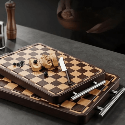 Planche à Découper Damier Double Face | Bois et Inox Premium - Mon Univers Cuisine