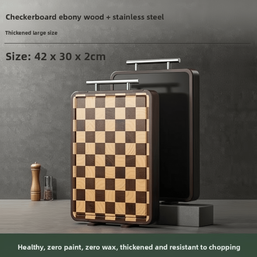 Planche à Découper Damier Double Face | Bois et Inox Premium - Mon Univers Cuisine