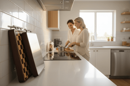 Planche à Découper Damier Double Face | Bois et Inox Premium - Mon Univers Cuisine