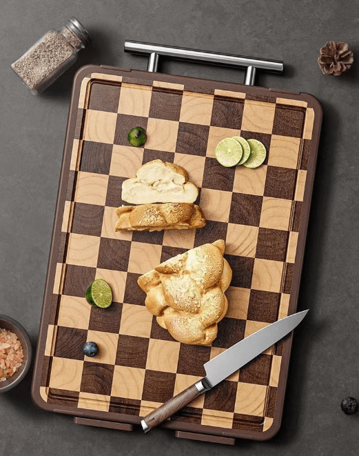 Planche à Découper Damier Double Face | Bois et Inox Premium - Mon Univers Cuisine