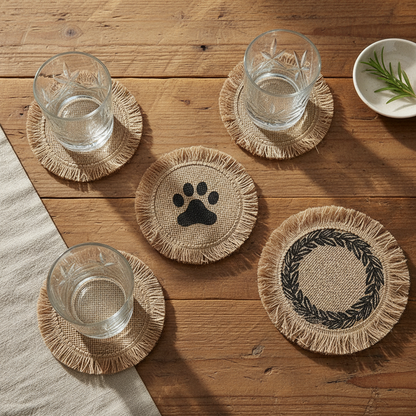 Sous-verres en jute avec verres - Mon Univers Cuisine