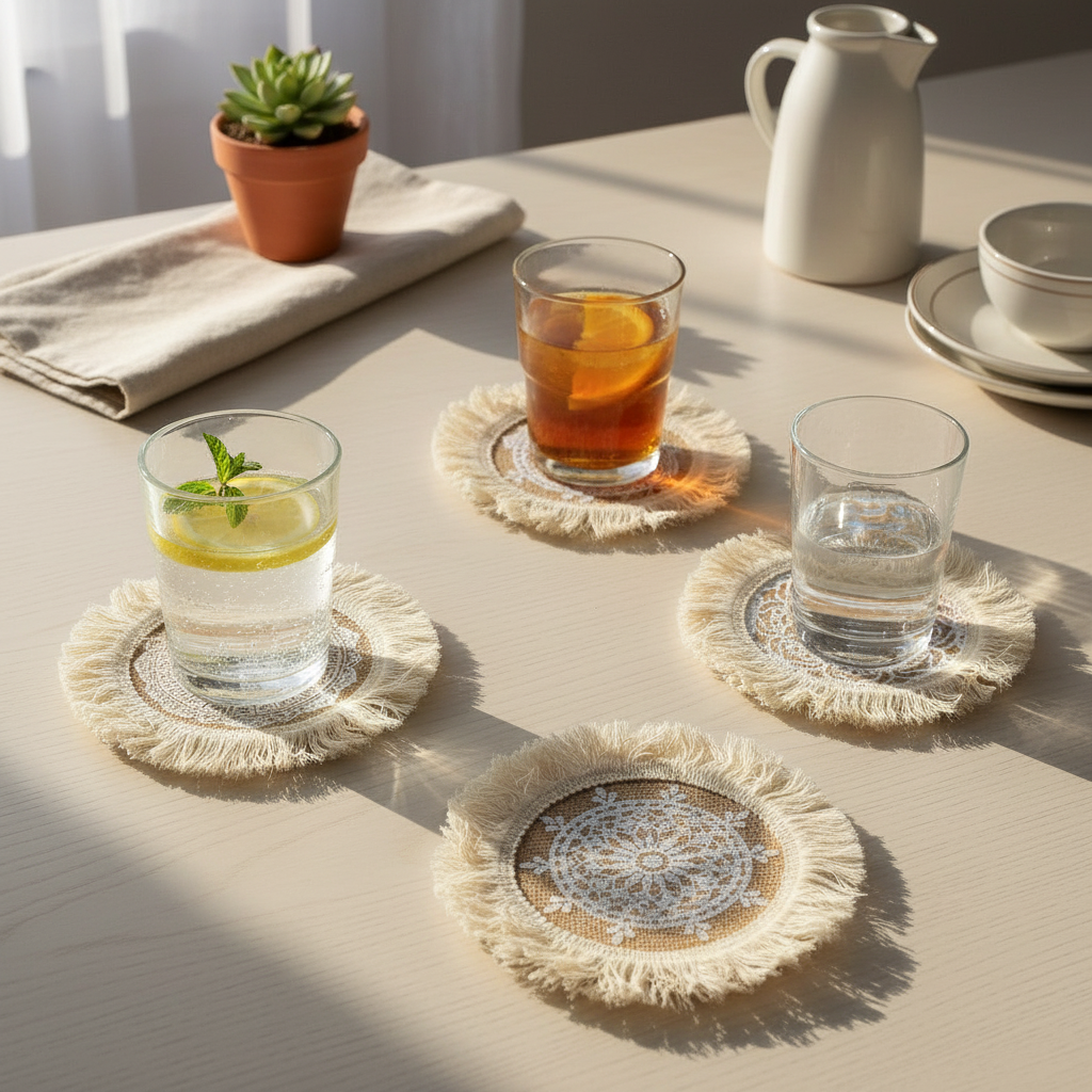 Sous-verres en jute avec verres - Mon Univers Cuisine